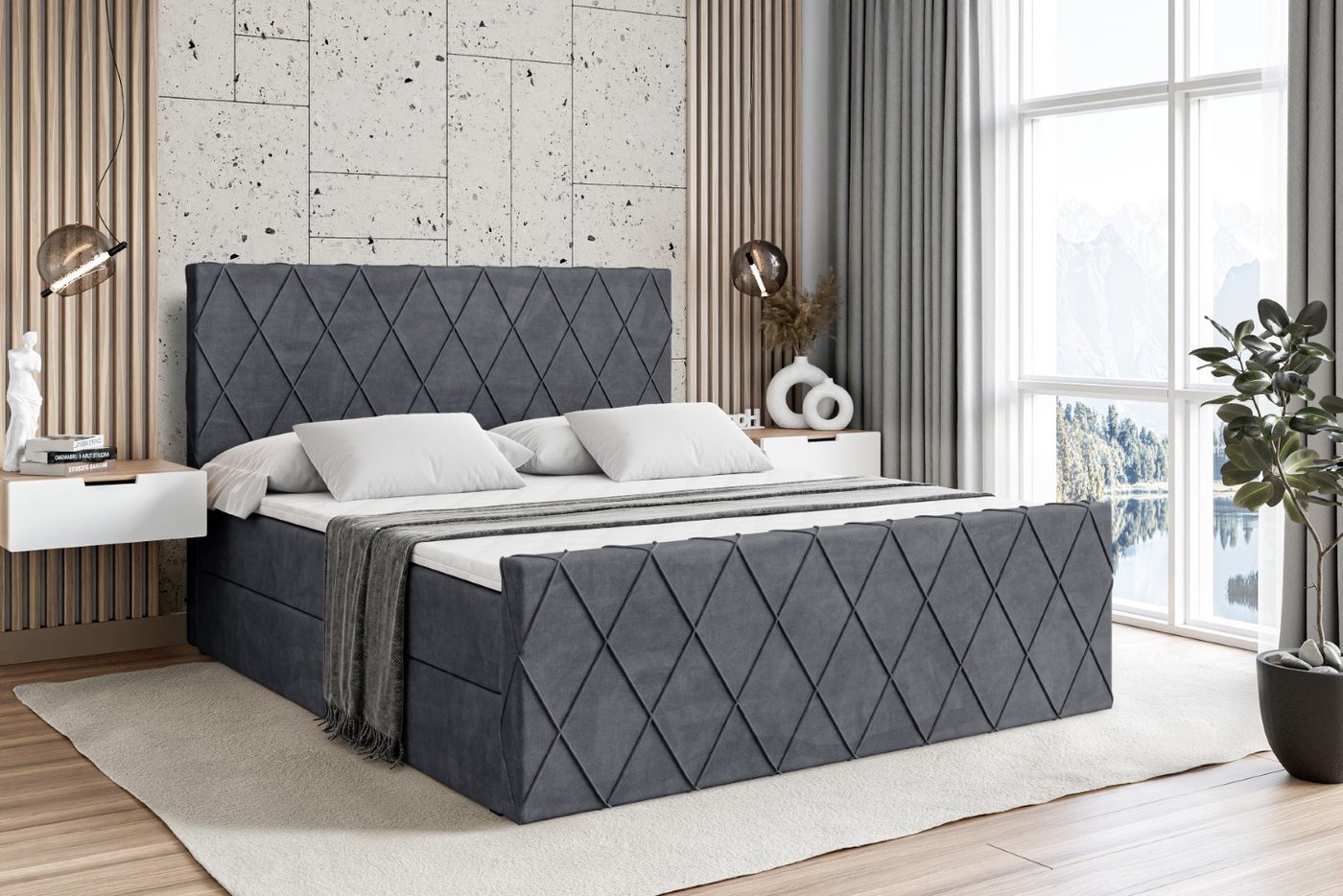 ALTDECOR Boxbett LEPARO-Z (mit Matratze Lattenrost Topper Polsterbett mit Bettkasten Doppelbett), H4 Multipocket / H3 Bonellfederung, Springboxbett Boxspringbett von ALTDECOR
