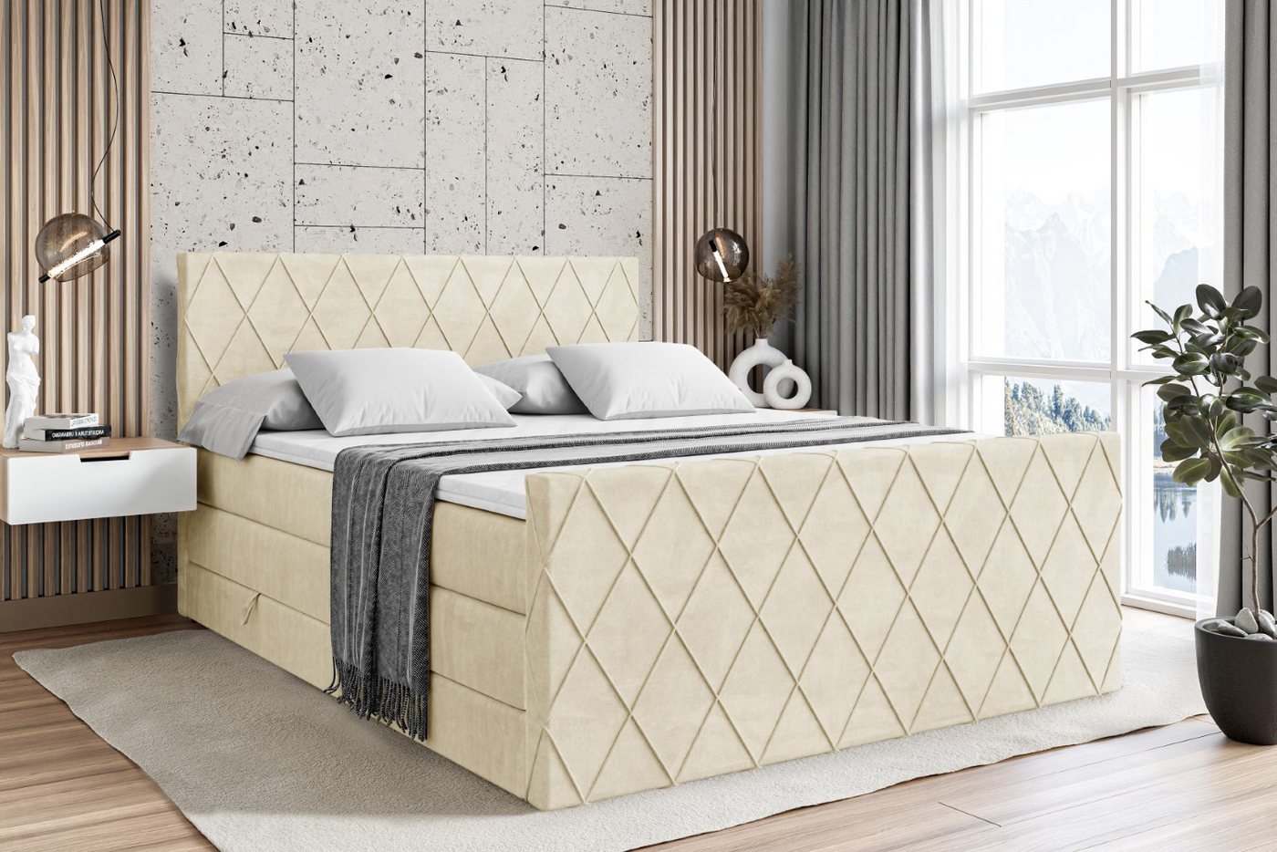 ALTDECOR Boxspringbett LEPARO-Z KING (Multipocket-Matratze H4 und H3 Matratze Bonellfederung Topper Kopfteil) von ALTDECOR