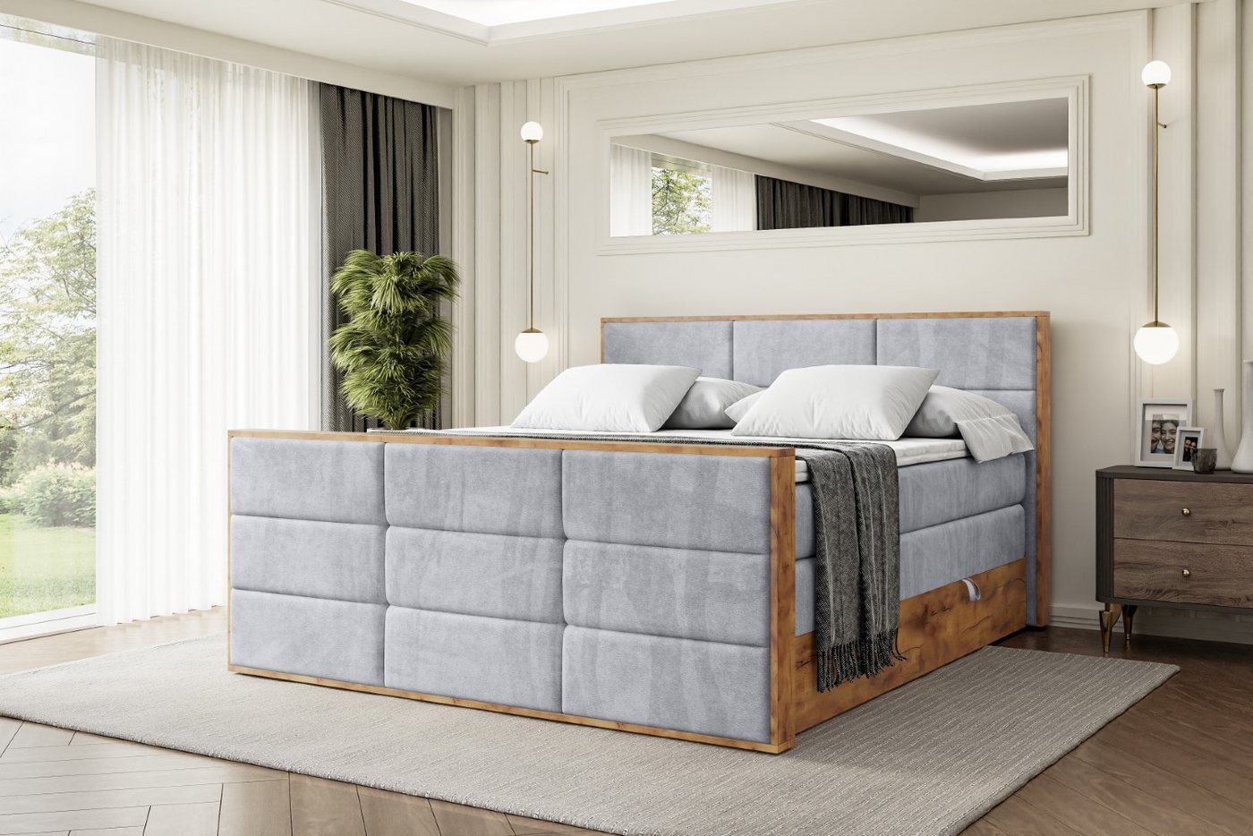 ALTDECOR Boxspringbett LOLLI1-Z KING (Multipocket-Matratze H4, H3 Matratze Bonellfederung, Topper, Kopfteil), Doppelbett mit Fußteil von ALTDECOR
