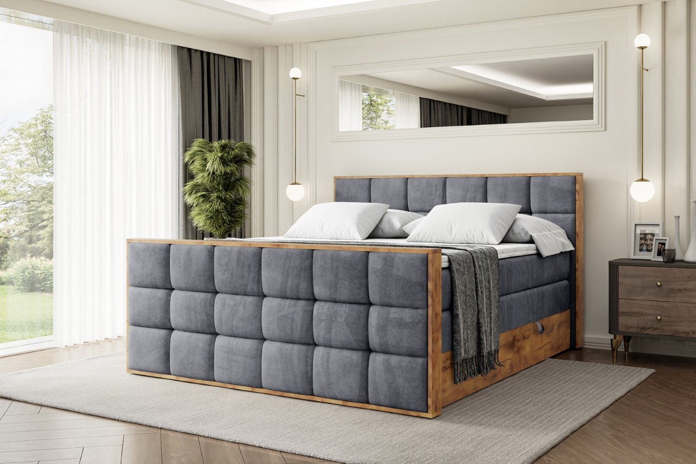 ALTDECOR Boxspringbett LOLLI2-Z KING (Multipocket-Matratze H4, H3 Matratze Bonellfederung, Topper, Kopfteil), Doppelbett mit Fußteil von ALTDECOR