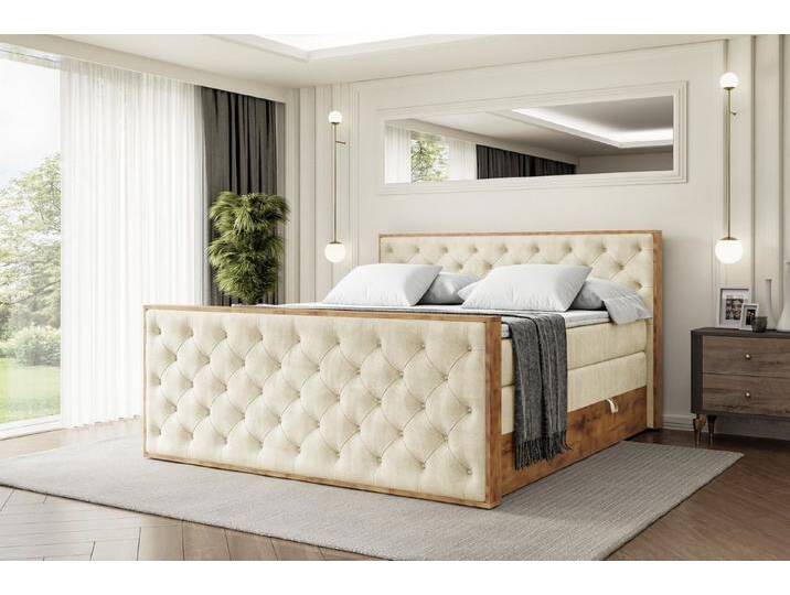 ALTDECOR Boxspringbett LOLLI3-Z KING (Multipocket-Matratze H4, H3 Matratze Bonellfederung, Topper, Kopfteil), Doppelbett mit Fußteil, beige braun von ALTDECOR