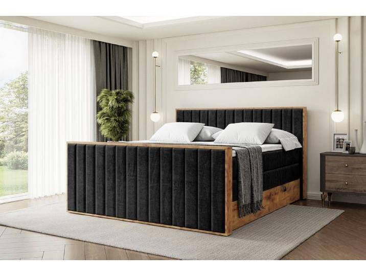ALTDECOR Boxspringbett LOLLI4-Z KING (Multipocket-Matratze H4, H3 Matratze Bonellfederung, Topper, Kopfteil), Doppelbett mit Fußteil, schwarz von ALTDECOR