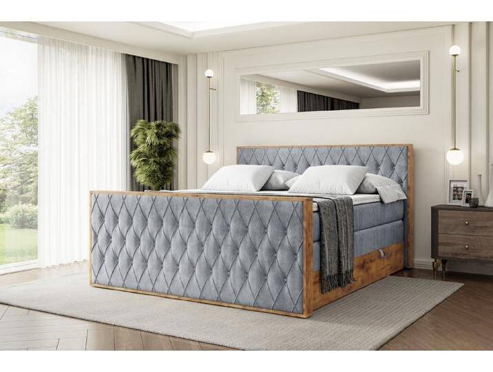 ALTDECOR Boxspringbett LOLLI5-Z KING (Multipocket-Matratze H4, H3 Matratze Bonellfederung, Topper, Kopfteil), Doppelbett mit Fußteil, grau von ALTDECOR