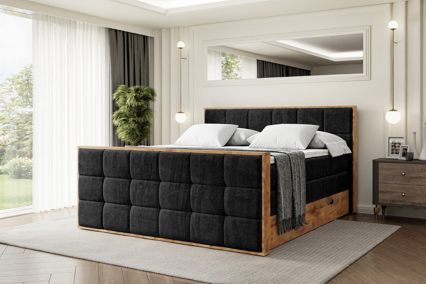 ALTDECOR Boxspringbett LOLLI7-Z KING (Multipocket-Matratze H4, H3 Matratze Bonellfederung, Topper, Kopfteil), Doppelbett mit Fußteil von ALTDECOR