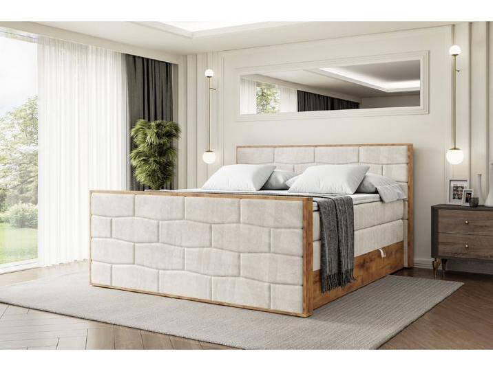 ALTDECOR Boxspringbett LOLLI8-Z KING (Multipocket-Matratze H4, H3 Matratze Bonellfederung, Topper, Kopfteil), Doppelbett mit Fußteil, beige braun von ALTDECOR