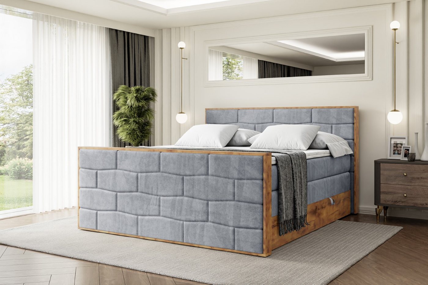 ALTDECOR Boxspringbett LOLLI8-Z KING (Multipocket-Matratze H4, H3 Matratze Bonellfederung, Topper, Kopfteil), Doppelbett mit Fußteil von ALTDECOR