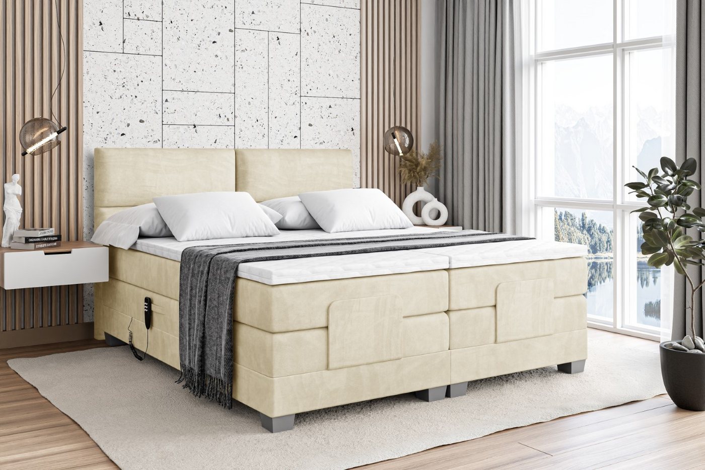 ALTDECOR Boxspringbett MAYA EL (Elektrisch verstellbar H4/Multipocket H3/Bonellfederung Matratz Topper) von ALTDECOR