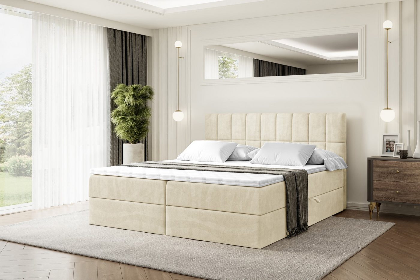 ALTDECOR Boxspringbett MIAMI (Multipocket-Matratze H4, H3 Matratze Bonellfederung, Topper, Kopfteil) von ALTDECOR
