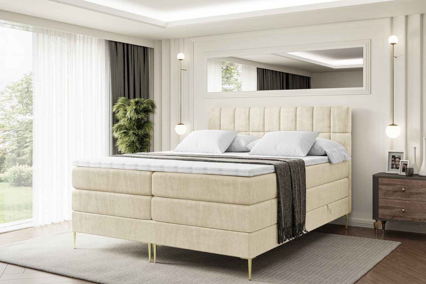 ALTDECOR Boxspringbett MIAMI-F KING (Multipocket-Matratze H4, H3 Matratze Bonellfederung, Topper, Kopfteil) von ALTDECOR