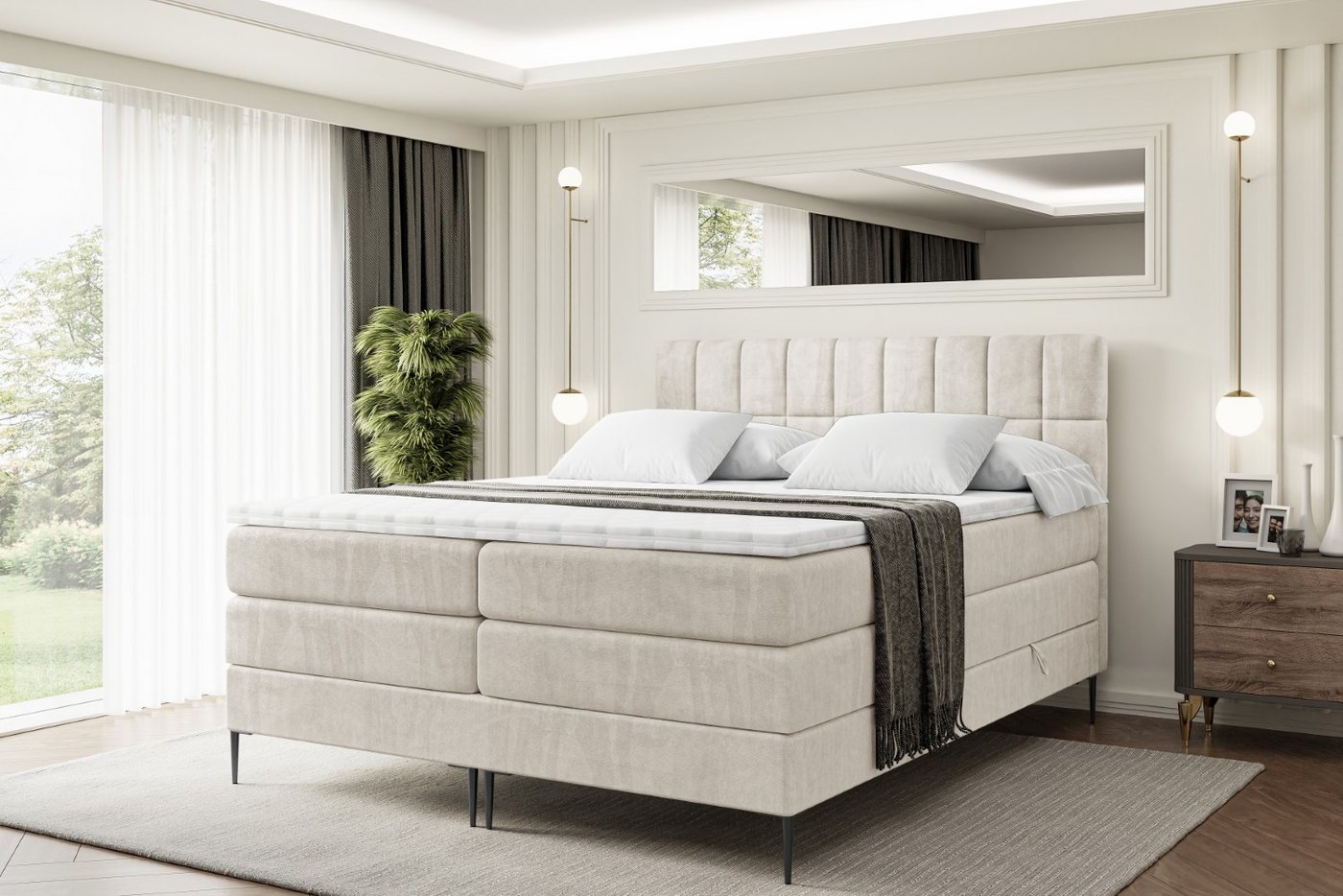ALTDECOR Boxspringbett MIAMI-F KING (Multipocket-Matratze H4, H3 Matratze Bonellfederung, Topper, Kopfteil) von ALTDECOR