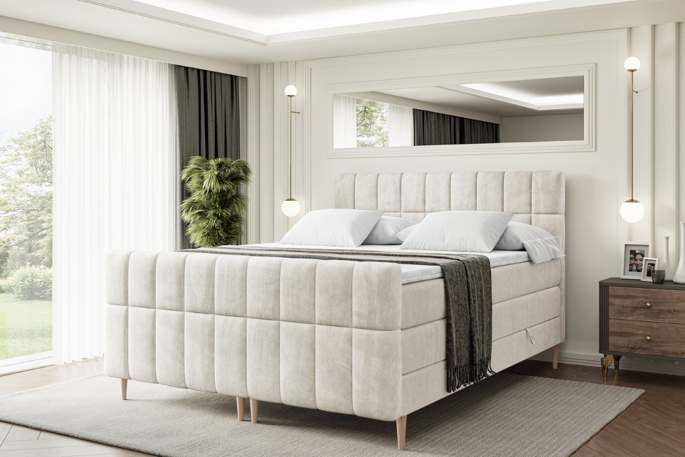 ALTDECOR Boxspringbett MIAMI-F-Z KING (Multipocket-Matratze H4, H3 Matratze Bonellfederung, Topper, Kopfteil) von ALTDECOR