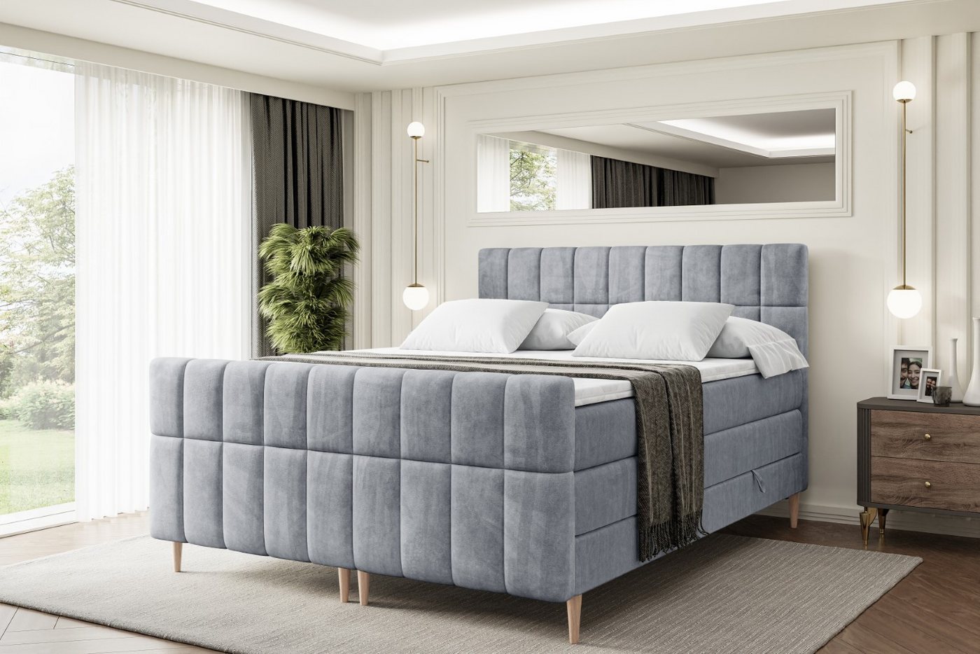 ALTDECOR Boxspringbett MIAMI-F-Z KING (Multipocket-Matratze H4, H3 Matratze Bonellfederung, Topper, Kopfteil) von ALTDECOR