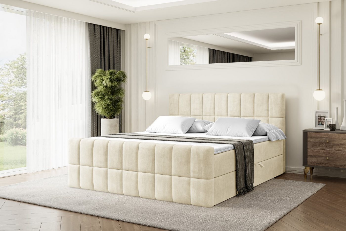 ALTDECOR Boxbett MIAMI-Z (Multipocket-Matratze H4, H3 Matratze Bonellfederung, Topper, Kopfteil), Doppelbett mit Fußteil von ALTDECOR
