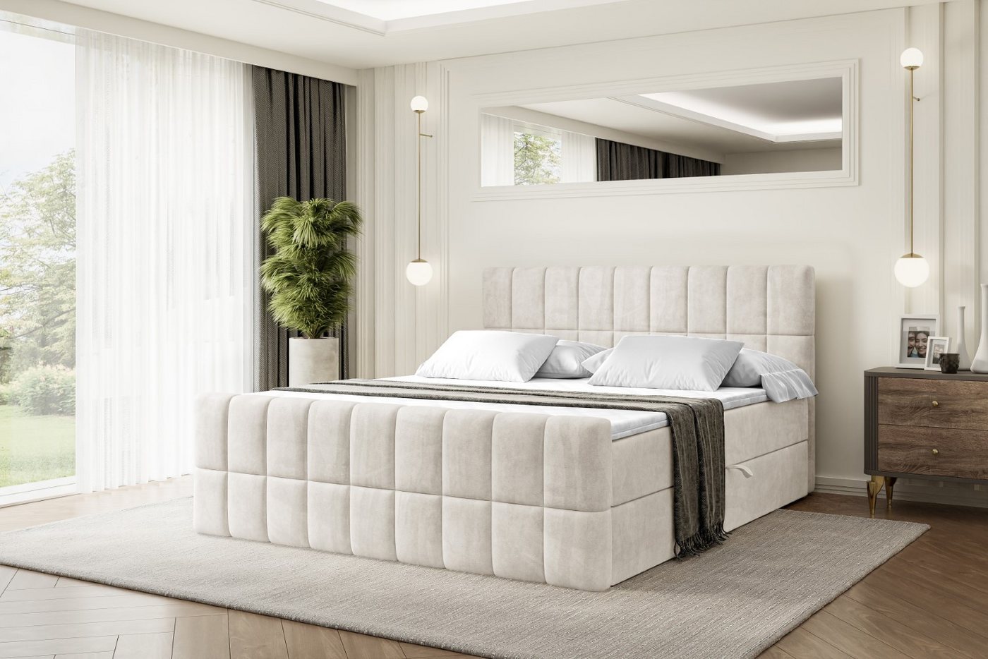 ALTDECOR Boxbett MIAMI-Z (Multipocket-Matratze H4, H3 Matratze Bonellfederung, Topper, Kopfteil), Doppelbett mit Fußteil von ALTDECOR