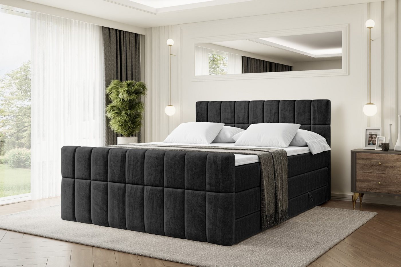 ALTDECOR Boxspringbett MIAMI-Z KING (Multipocket-Matratze H4, H3 Matratze Bonellfederung, Topper, Kopfteil), Doppelbett mit Fußteil von ALTDECOR