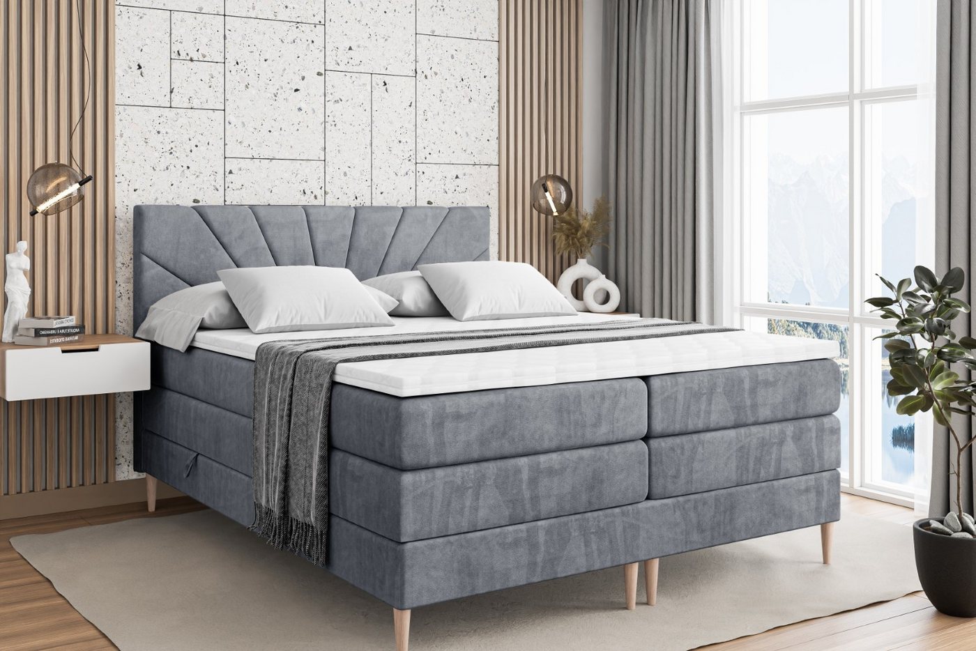 ALTDECOR Boxspringbett MILTIO-F KING (Multipocket-Matratze H4, H3 Matratze Bonellfederung, Topper, Kopfteil) von ALTDECOR