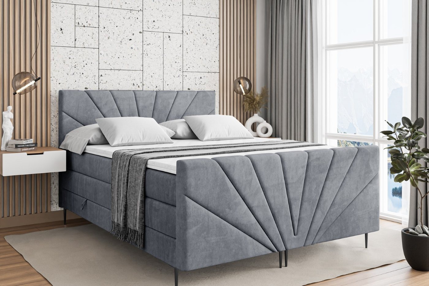 ALTDECOR Boxspringbett MILTIO-F-Z KING (Multipocket-Matratze H4, H3 Matratze Bonellfederung, Topper, Kopfteil) von ALTDECOR