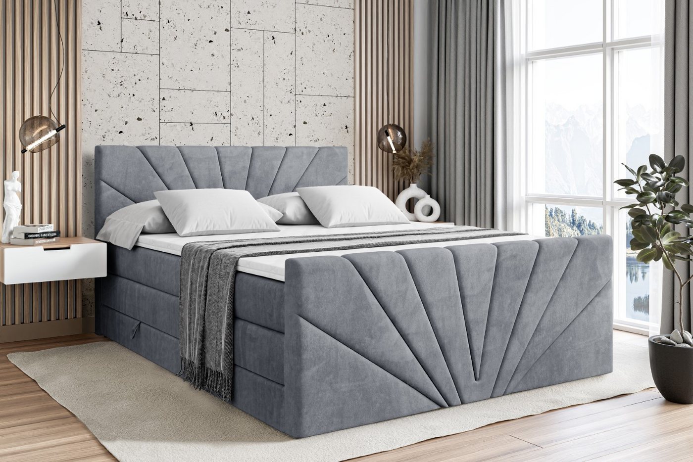 ALTDECOR Boxspringbett MILTIO-Z KING (Multipocket-Matratze H4, H3 Matratze Bonellfederung, Topper, Kopfteil), Doppelbett mit Fußteil von ALTDECOR