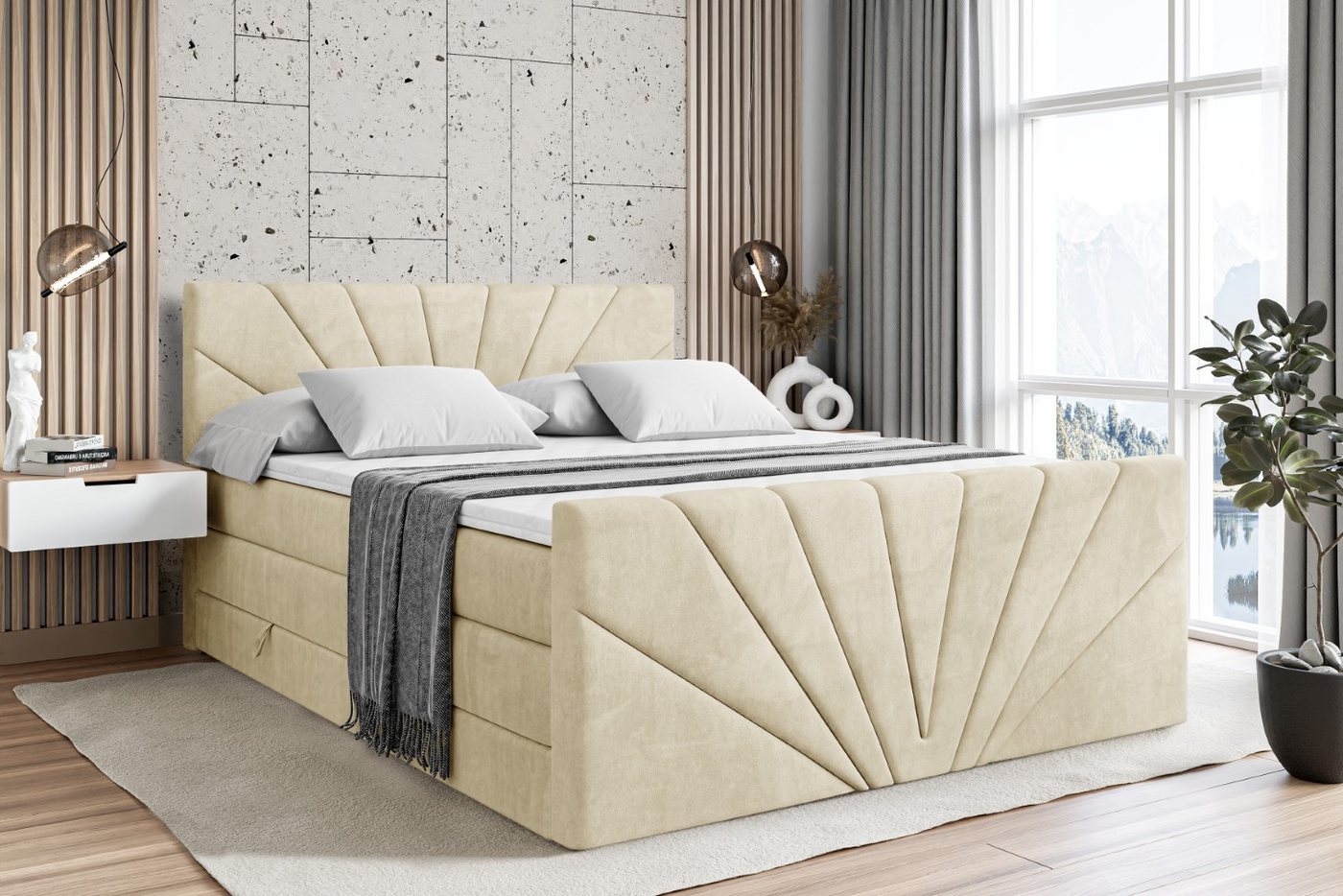 ALTDECOR Boxspringbett MILTIO-Z KING (Multipocket-Matratze H4, H3 Matratze Bonellfederung, Topper, Kopfteil), Doppelbett mit Fußteil von ALTDECOR