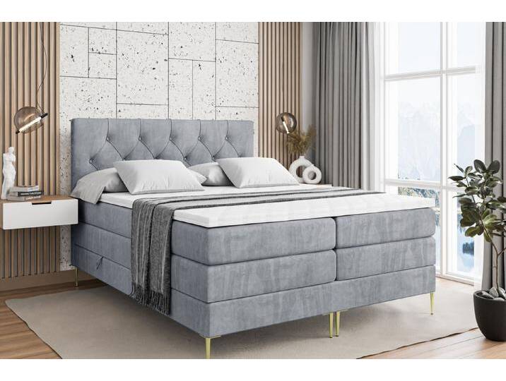 ALTDECOR Boxspringbett MIRAGE-F KING (Multipocket-Matratze H4, H3 Matratze Bonellfederung, Topper, Kopfteil), grau, Gold Füße, Grau Casablanca von ALTDECOR