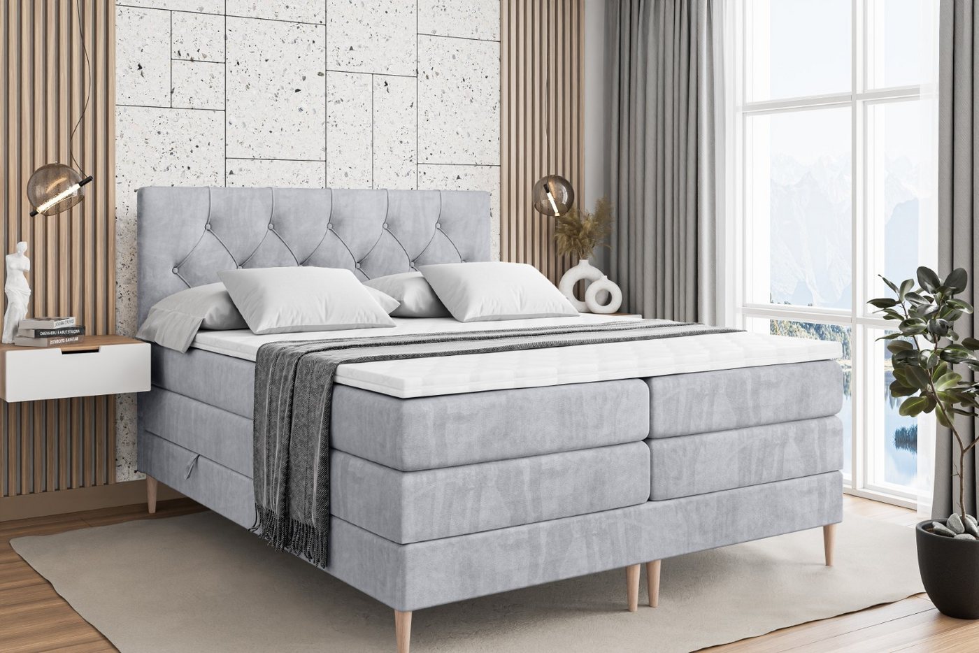 ALTDECOR Boxspringbett MIRAGE-F KING (Multipocket-Matratze H4, H3 Matratze Bonellfederung, Topper, Kopfteil) von ALTDECOR