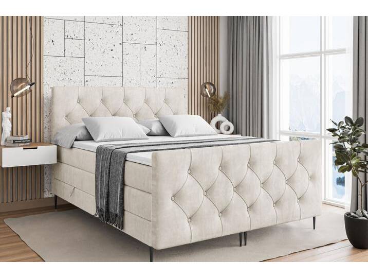 ALTDECOR Boxspringbett MIRAGE-F-Z KING (Multipocket-Matratze H4, H3 Matratze Bonellfederung, Topper, Kopfteil), beige braun, Schwarz Füße von ALTDECOR