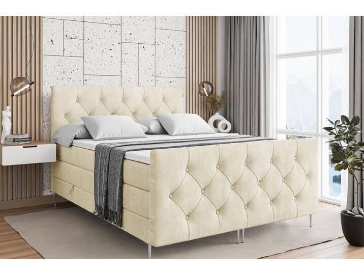 ALTDECOR Boxspringbett MIRAGE-F-Z KING (Multipocket-Matratze H4, H3 Matratze Bonellfederung, Topper, Kopfteil), beige braun, Silber Füße von ALTDECOR