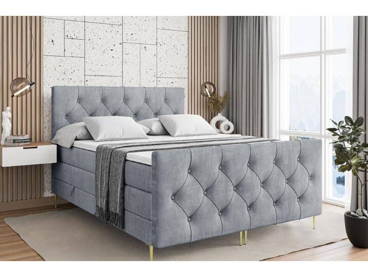 ALTDECOR Boxspringbett MIRAGE-F-Z KING (Multipocket-Matratze H4, H3 Matratze Bonellfederung, Topper, Kopfteil), grau, Gold Füße, Grau Casablanca von ALTDECOR