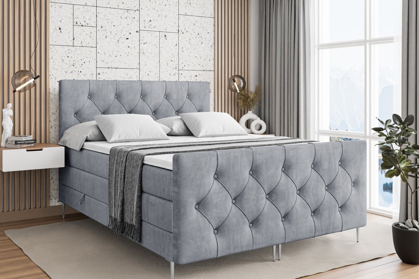ALTDECOR Boxspringbett MIRAGE-F-Z KING (Multipocket-Matratze H4, H3 Matratze Bonellfederung, Topper, Kopfteil) von ALTDECOR