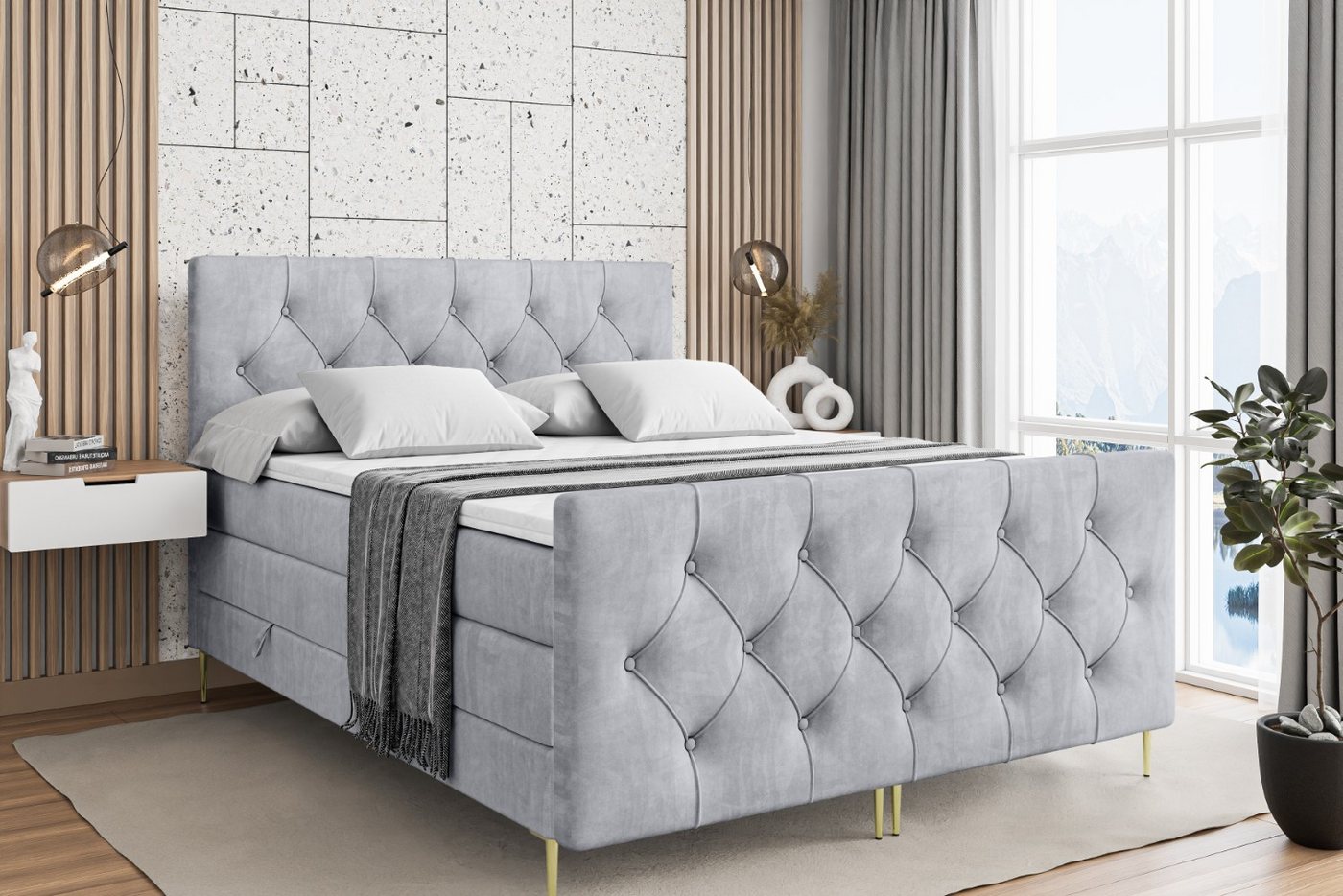 ALTDECOR Boxspringbett MIRAGE-F-Z KING (Multipocket-Matratze H4, H3 Matratze Bonellfederung, Topper, Kopfteil) von ALTDECOR