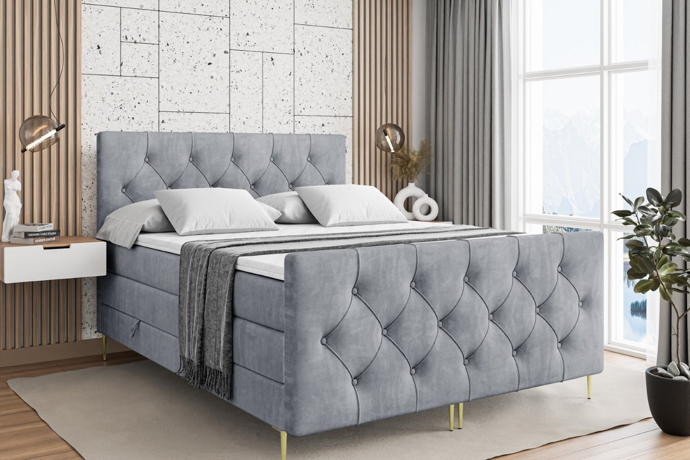 ALTDECOR Boxspringbett MIRAGE-F-Z KING (Multipocket-Matratze H4, H3 Matratze Bonellfederung, Topper, Kopfteil) von ALTDECOR