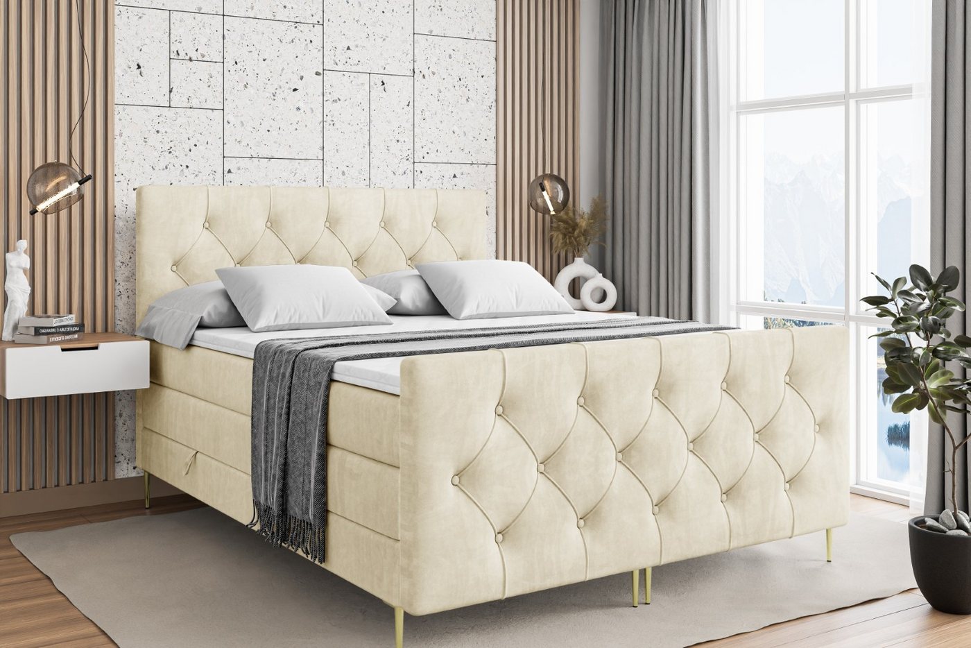 ALTDECOR Boxspringbett MIRAGE-F-Z KING (Multipocket-Matratze H4, H3 Matratze Bonellfederung, Topper, Kopfteil) von ALTDECOR