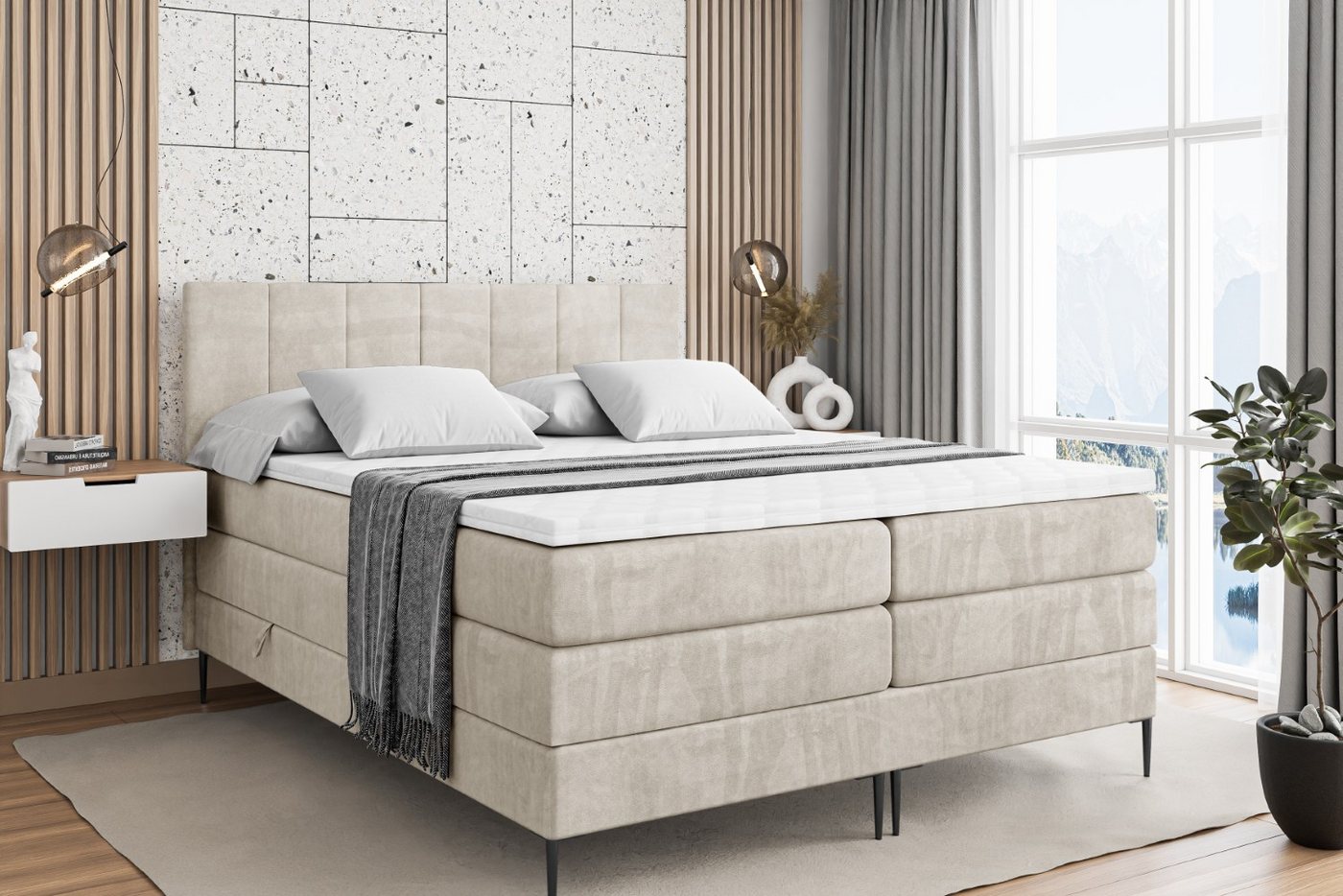 ALTDECOR Boxspringbett MOETI-F KING (Multipocket-Matratze H4, H3 Matratze Bonellfederung, Topper, Kopfteil) von ALTDECOR