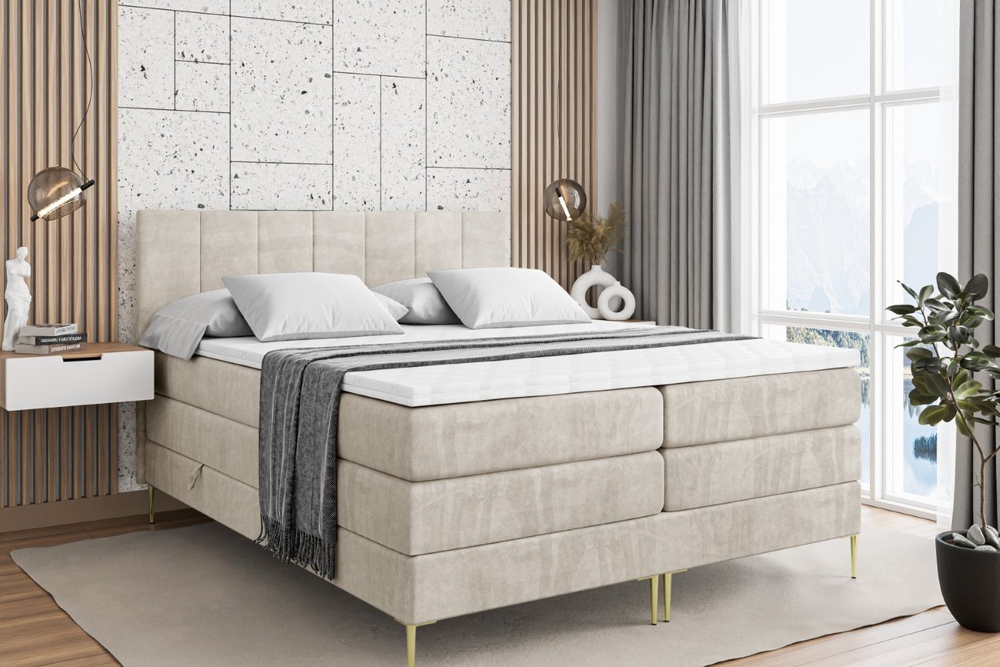ALTDECOR Boxspringbett MOETI-F KING (Multipocket-Matratze H4, H3 Matratze Bonellfederung, Topper, Kopfteil) von ALTDECOR