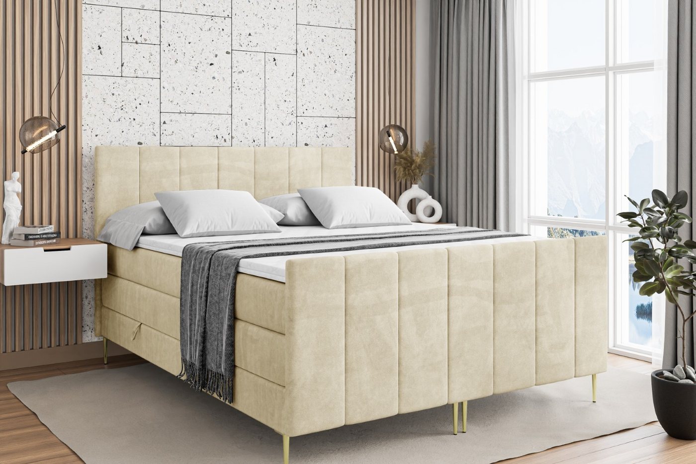 ALTDECOR Boxspringbett MOETI-F-Z KING (Multipocket-Matratze H4, H3 Matratze Bonellfederung, Topper, Kopfteil) von ALTDECOR