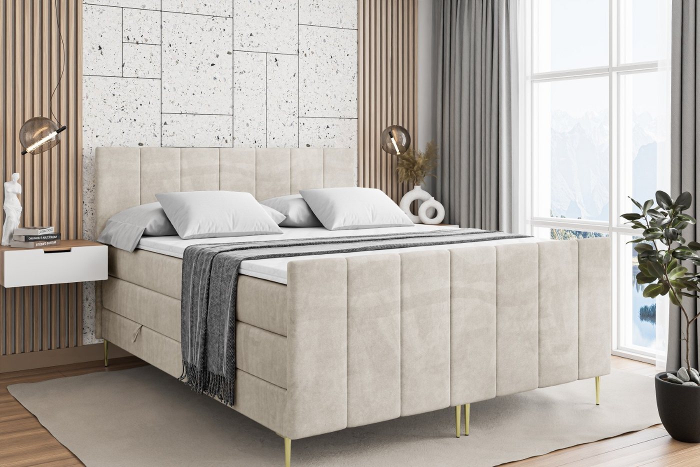 ALTDECOR Boxspringbett MOETI-F-Z KING (Multipocket-Matratze H4, H3 Matratze Bonellfederung, Topper, Kopfteil) von ALTDECOR