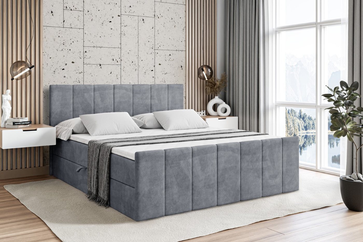 ALTDECOR Boxbett MOETI-Z (Multipocket-Matratze H4, H3 Matratze Bonellfederung, Topper, Kopfteil), Doppelbett mit Fußteil von ALTDECOR
