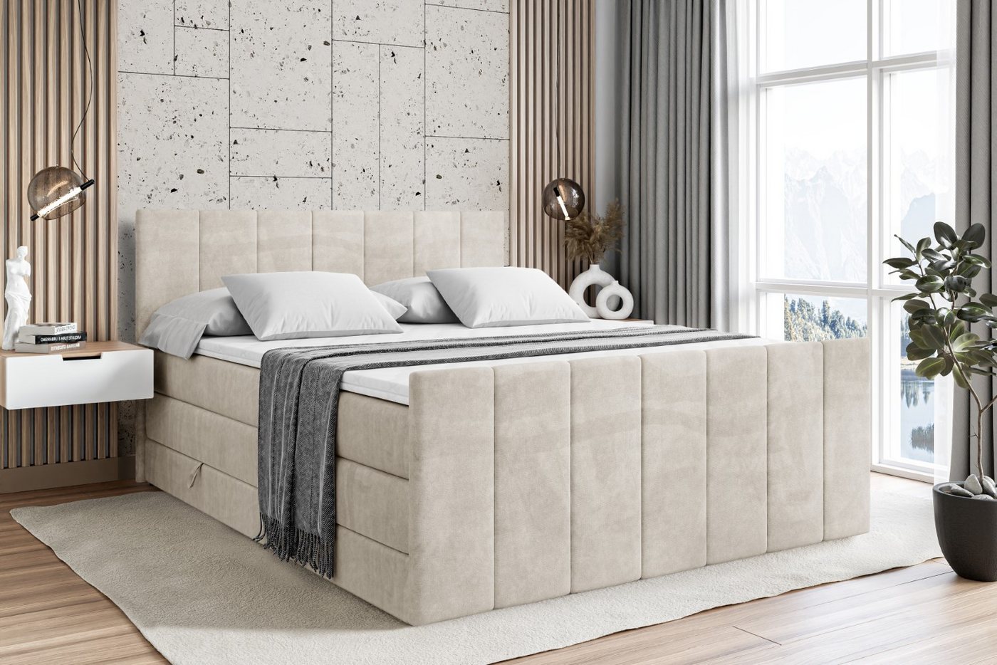 ALTDECOR Boxspringbett MOETI-Z KING (Multipocket-Matratze H4, H3 Matratze Bonellfederung, Topper, Kopfteil), Doppelbett mit Fußteil von ALTDECOR