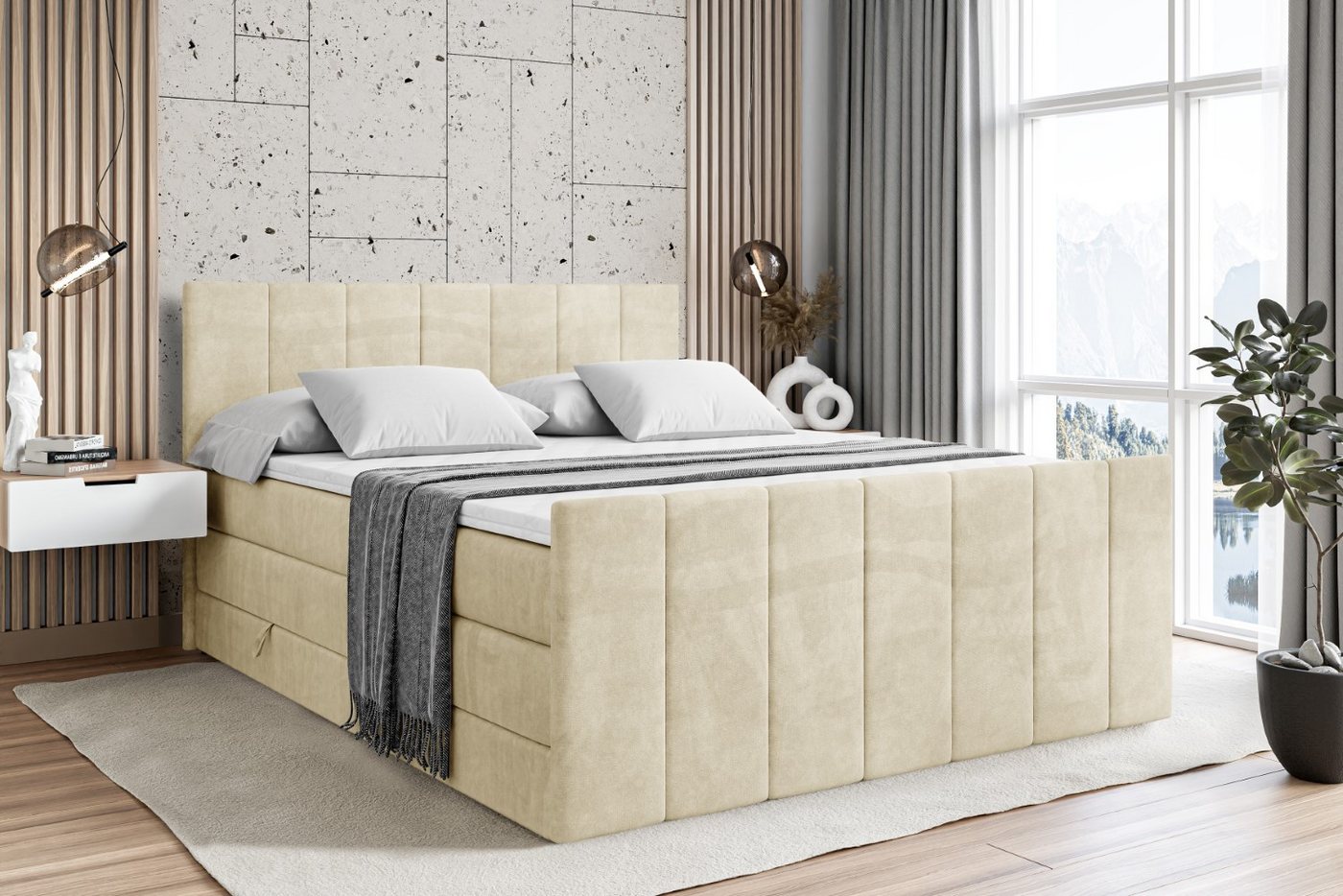 ALTDECOR Boxspringbett MOETI-Z KING (Multipocket-Matratze H4, H3 Matratze Bonellfederung, Topper, Kopfteil), Doppelbett mit Fußteil von ALTDECOR
