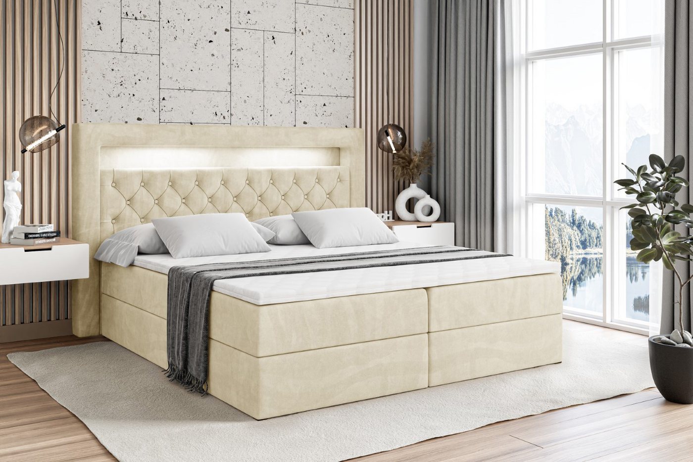 ALTDECOR Boxbett NOEL GOLD (Multipocket-Matratze H4. H3 Matratze Bonellfederung. Topper. Kopfteil) von ALTDECOR