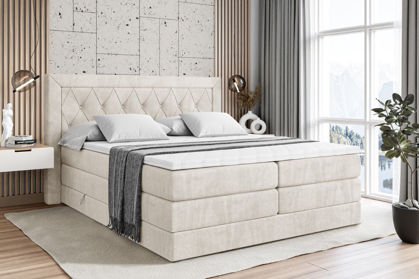 ALTDECOR Boxbett NOEL KING (Multipocket-Matratze H4 und H3 Matratze Bonellfederung Topper Kopfteil) von ALTDECOR