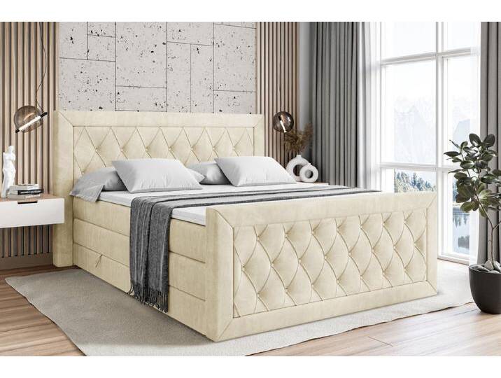 ALTDECOR Boxspringbett NOEL-Z KING (Multipocket-Matratze H4 und H3 Matratze Bonellfederung Topper Kopfteil), beige braun, Beige Monolith von ALTDECOR