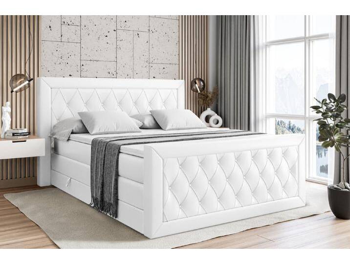 ALTDECOR Boxspringbett NOEL-Z KING (Multipocket-Matratze H4 und H3 Matratze Bonellfederung Topper Kopfteil), weiß, Weiß Kunstleder von ALTDECOR