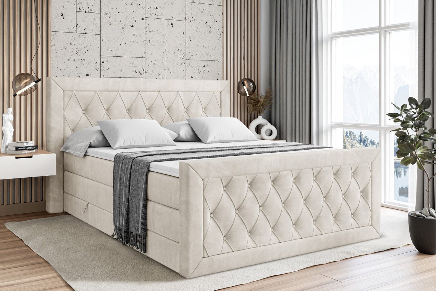 ALTDECOR Boxspringbett NOEL-Z KING (Multipocket-Matratze H4 und H3 Matratze Bonellfederung Topper Kopfteil) von ALTDECOR