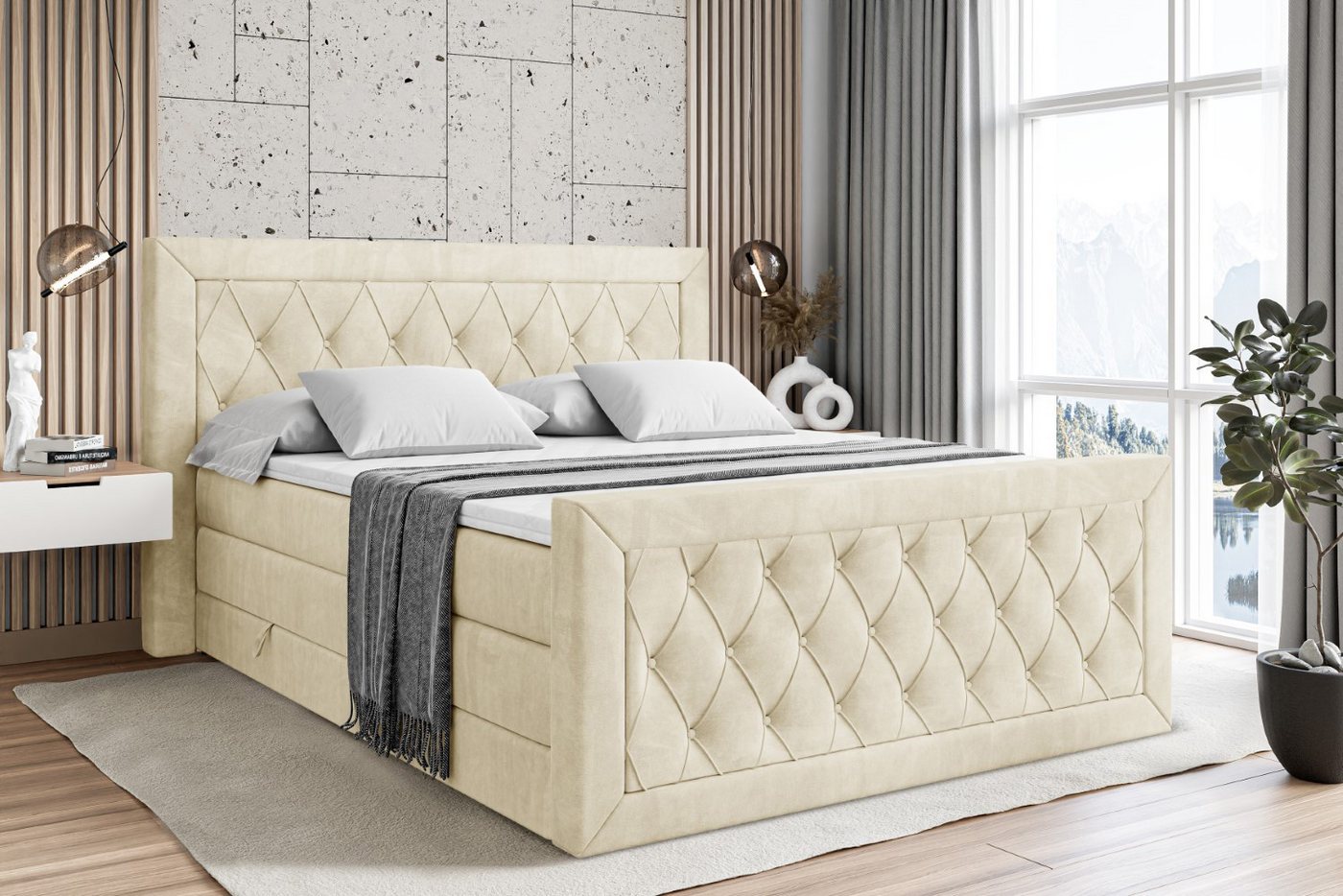 ALTDECOR Boxspringbett NOEL-Z KING (Multipocket-Matratze H4 und H3 Matratze Bonellfederung Topper Kopfteil) von ALTDECOR
