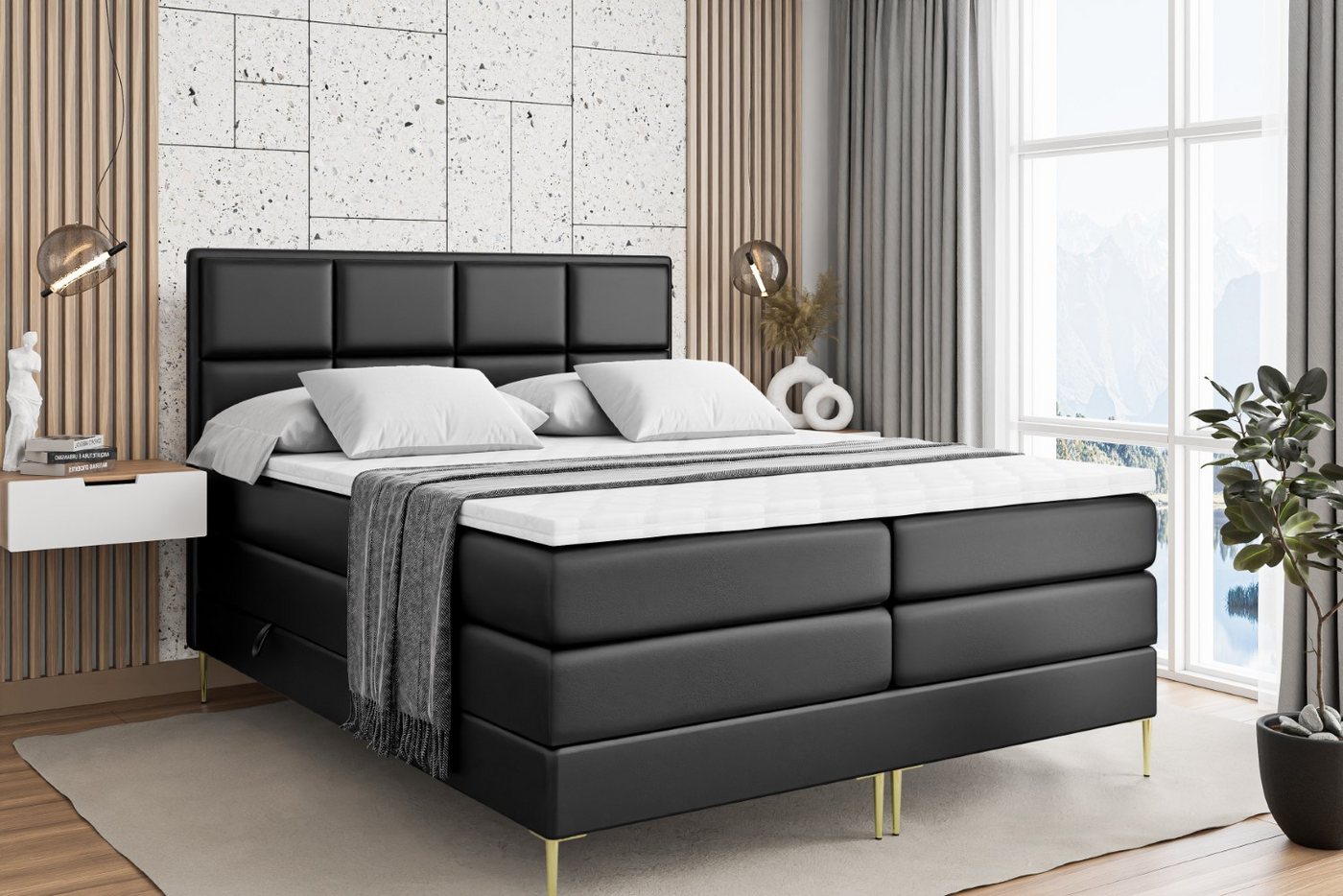 ALTDECOR Boxspringbett NOVA-F KING (Multipocket-Matratze H4, H3 Matratze Bonellfederung, Topper, Kopfteil) von ALTDECOR
