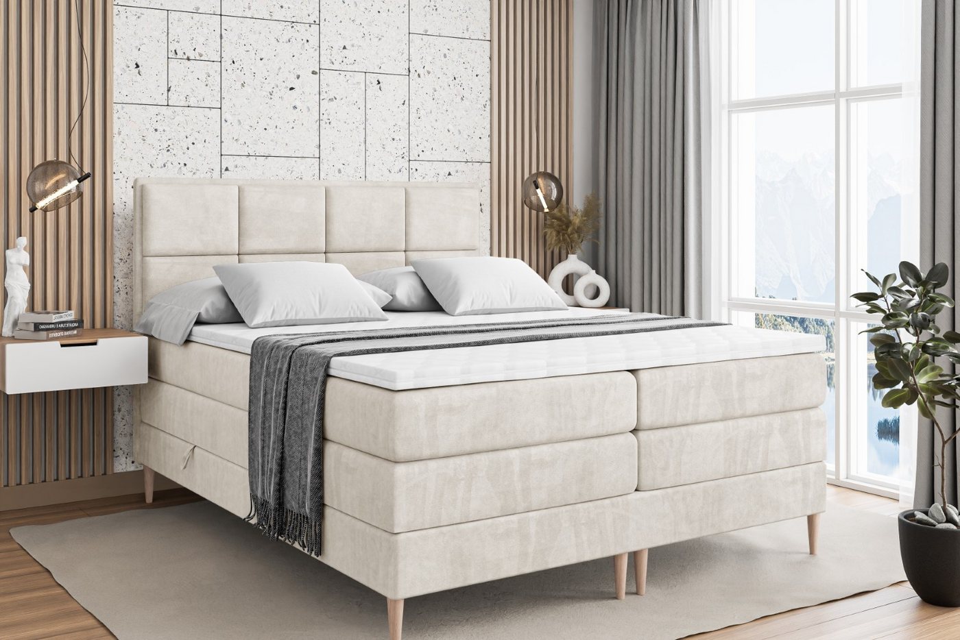 ALTDECOR Boxspringbett NOVA-F KING (Multipocket-Matratze H4, H3 Matratze Bonellfederung, Topper, Kopfteil) von ALTDECOR