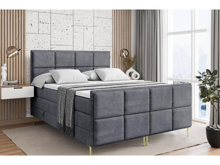 ALTDECOR Boxspringbett NOVA-F-Z KING (Multipocket-Matratze H4, H3 Matratze Bonellfederung, Topper, Kopfteil), grau, Gold Füße, Dunkelgrau Casablanca von ALTDECOR