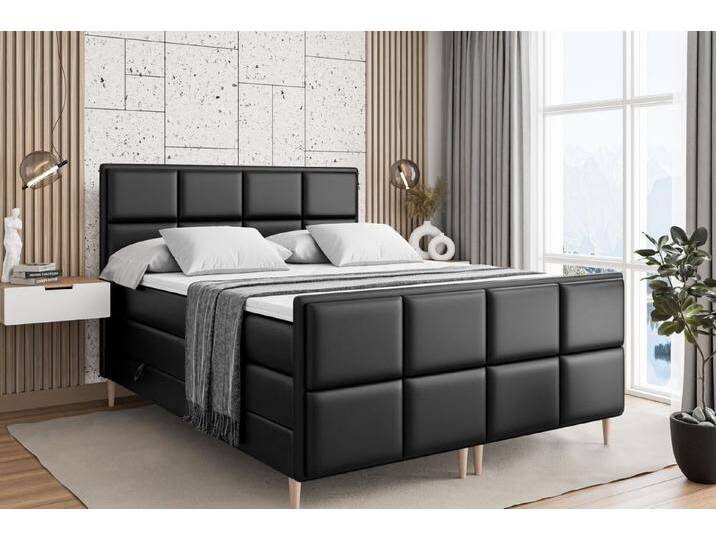 ALTDECOR Boxspringbett NOVA-F-Z KING (Multipocket-Matratze H4, H3 Matratze Bonellfederung, Topper, Kopfteil), schwarz, Holz Füße, Schwarz Kunstleder von ALTDECOR