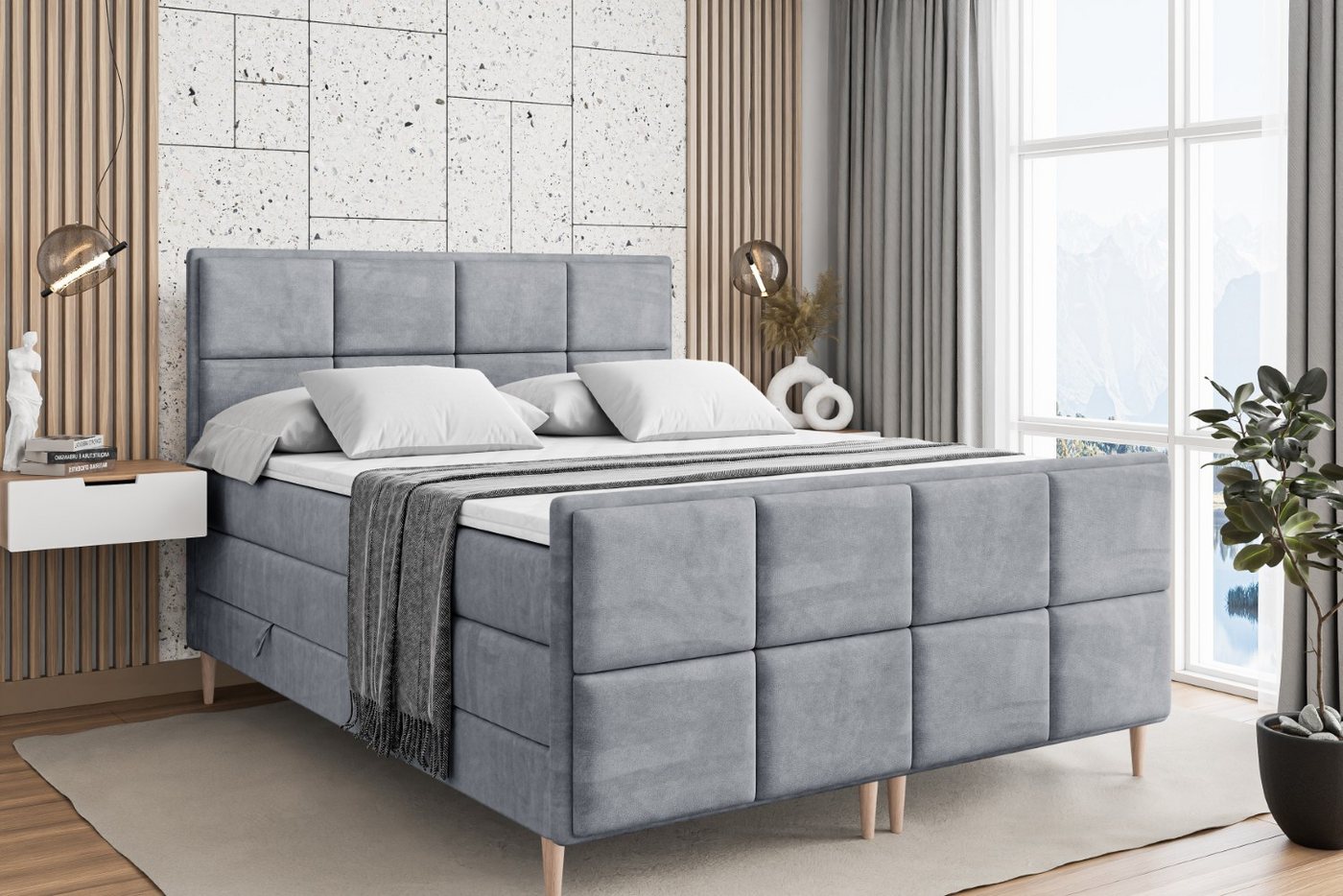 ALTDECOR Boxspringbett NOVA-F-Z KING (Multipocket-Matratze H4, H3 Matratze Bonellfederung, Topper, Kopfteil) von ALTDECOR